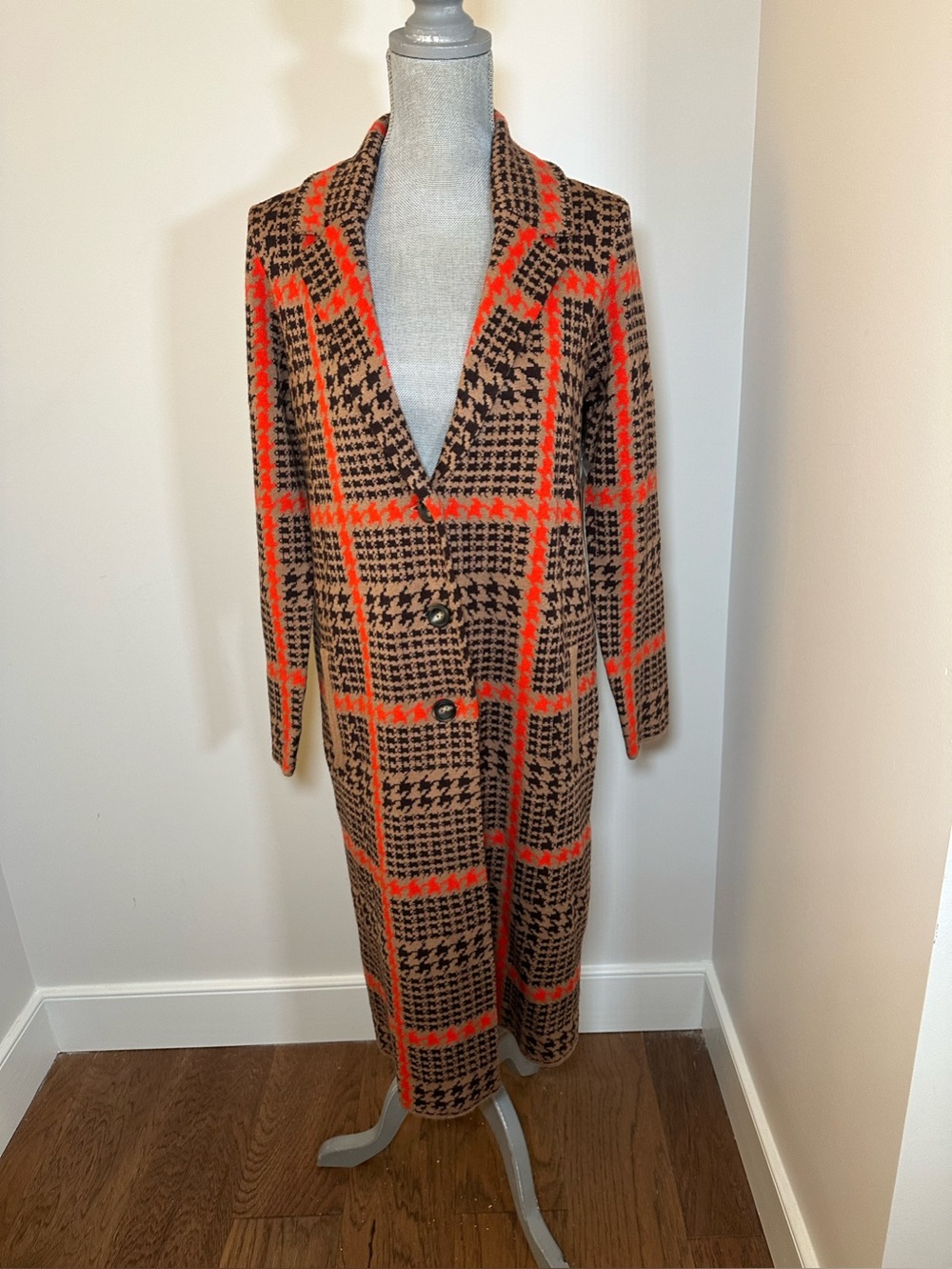 NWT Christian Siriano Brown & Orange Houndstooth Knit Sweater size medium